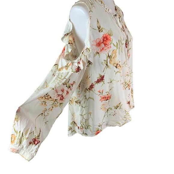 Maven West Ruffle Sleeve Floral Cold Shoulder Blouse Large - Picture 3 of 6